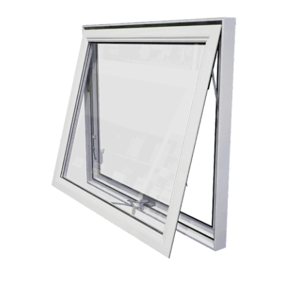 Awning window hinged open at the top