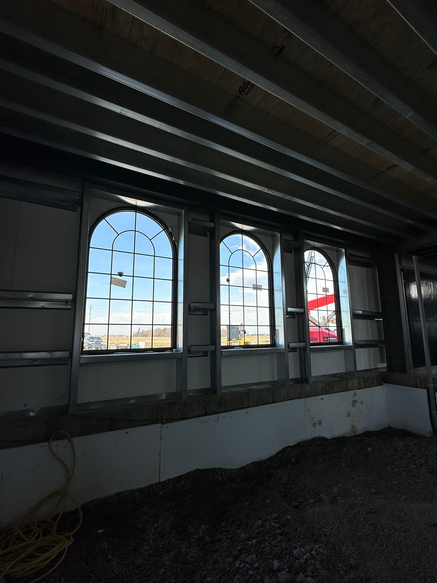 Interior view of a large window installation